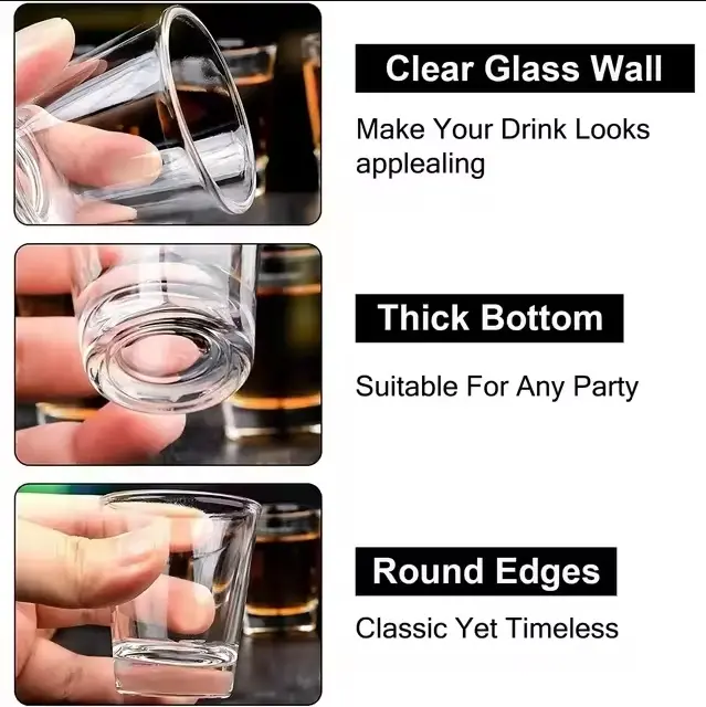 2 oz thick base clear shot glass with round edges and sturdy design