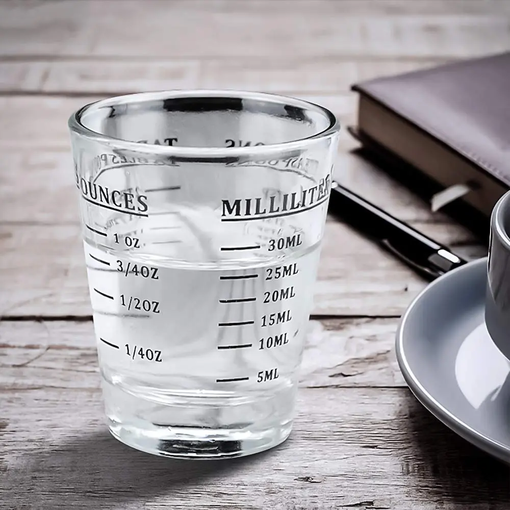 1.5 oz measuring shot glass with ounce and milliliter markings