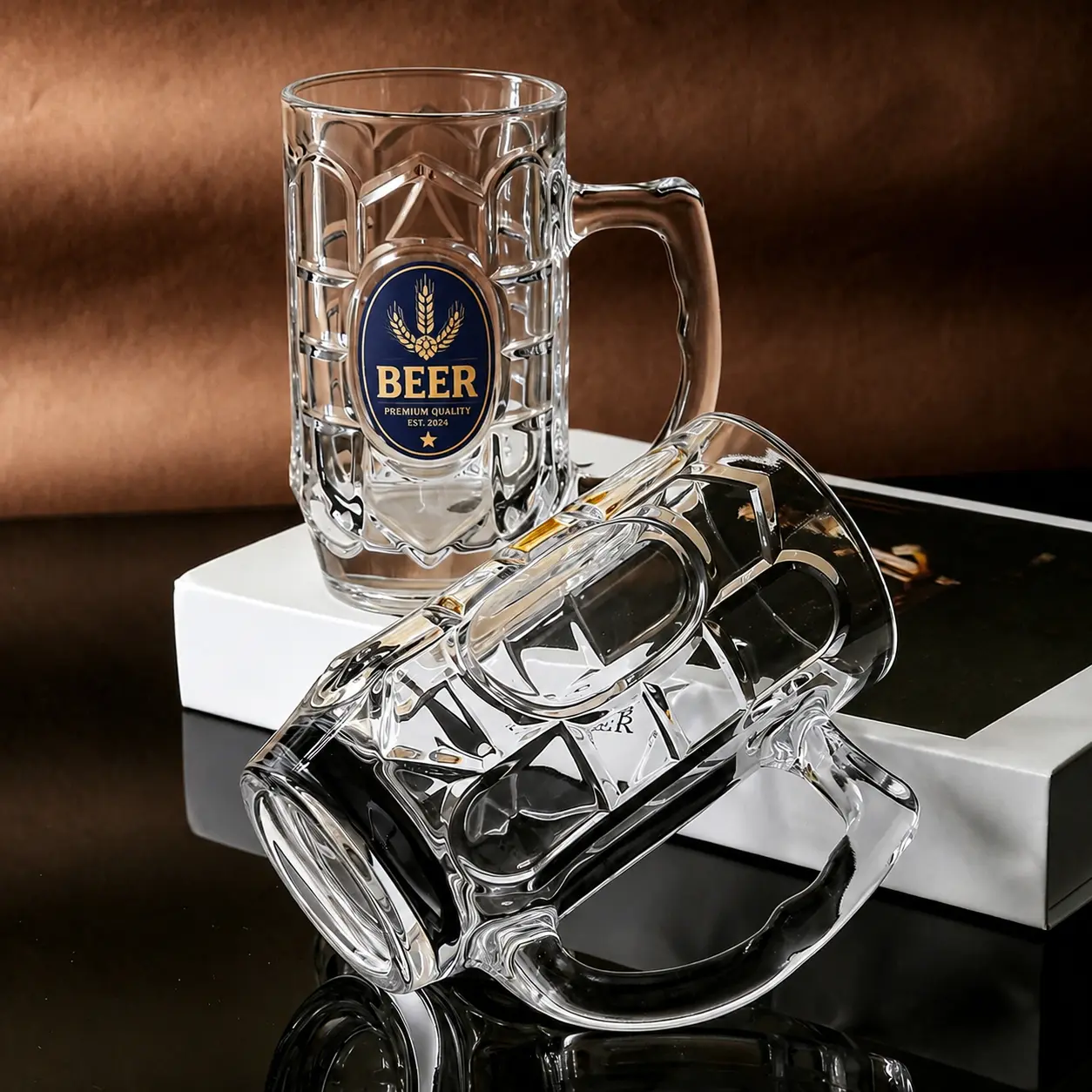 Custom logo 12 oz glass beer mug