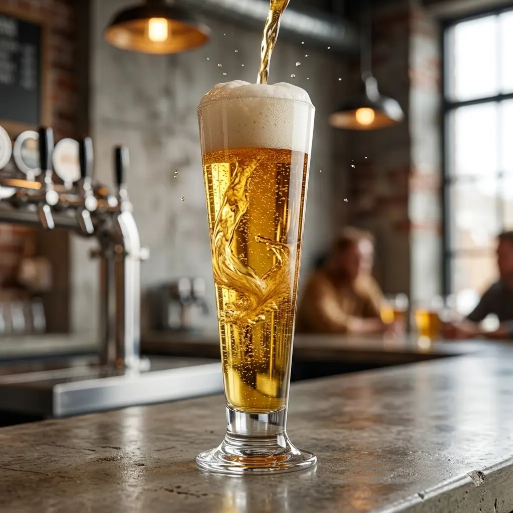 18-oz-pilsner-glass-bar-use pilsner beer glass serving draft lager in bar and pub setting