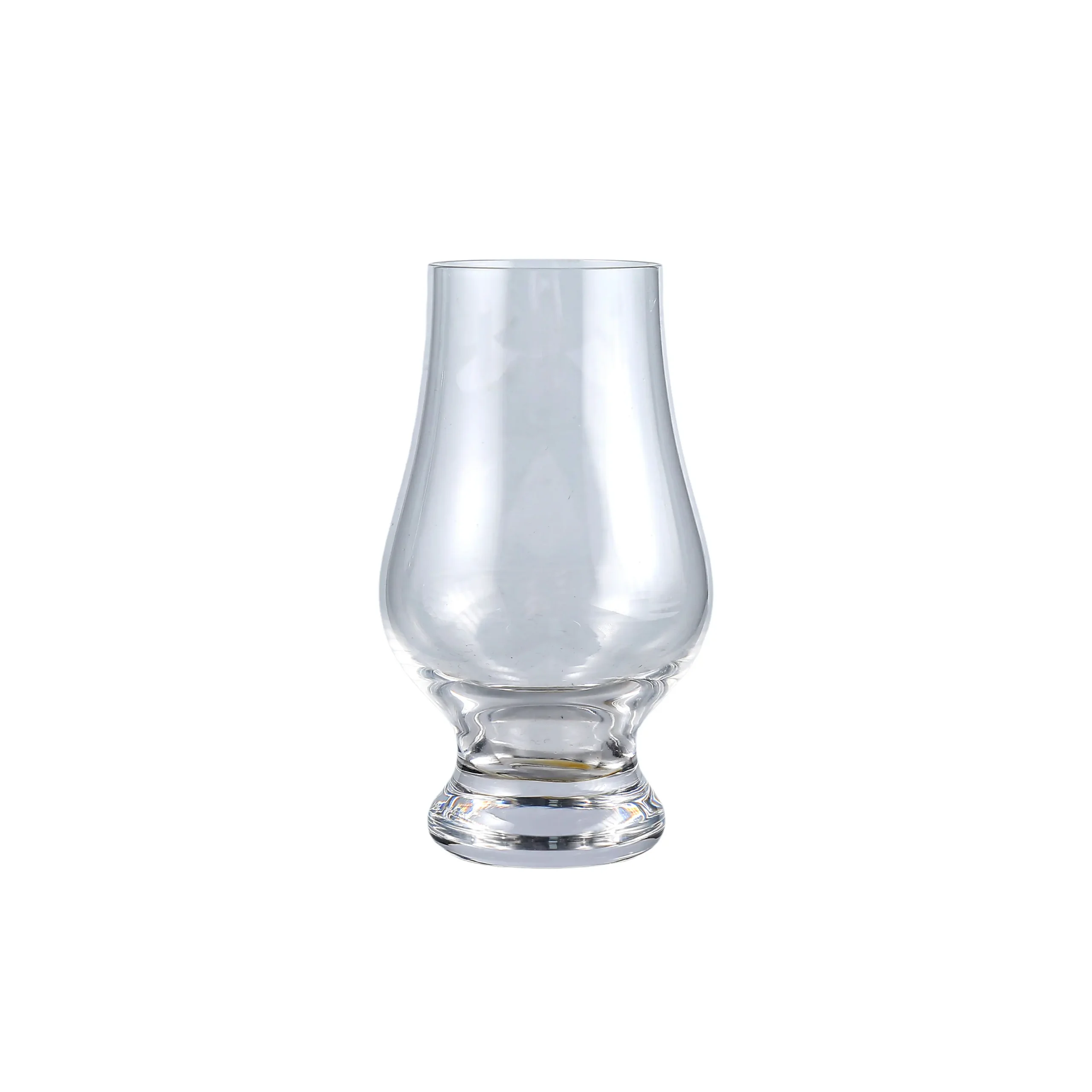 Clear 180ml tulip whiskey tasting glass with heavy base and crystal transparent finish