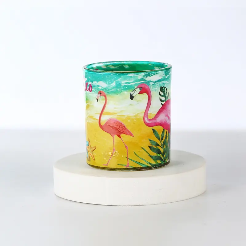 50ml-shot-glass-flamingo-tropical-design 50 ml shot glass with tropical flamingo and beach themed wraparound design