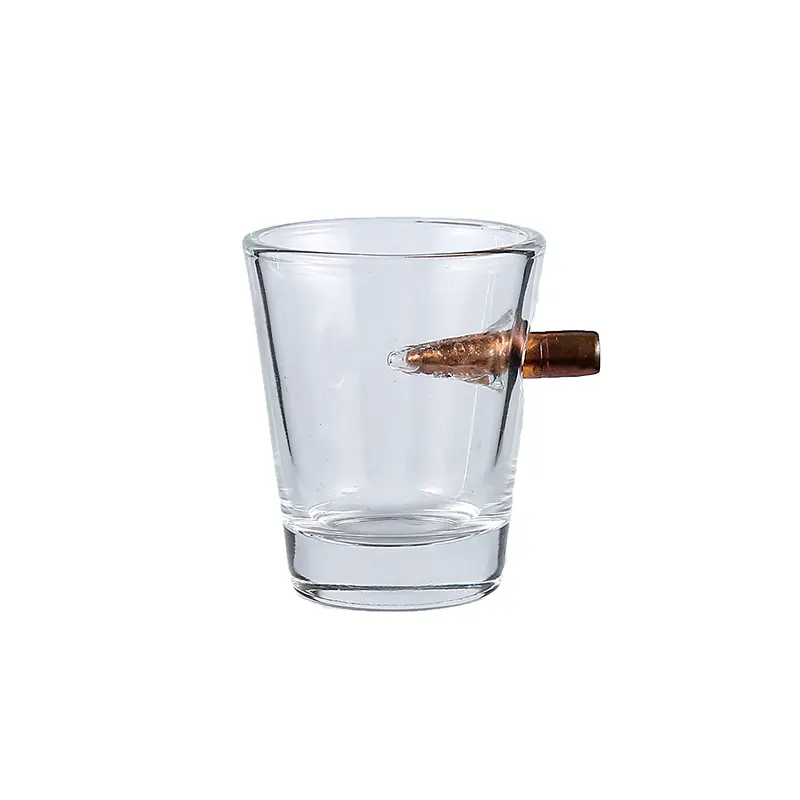 Shot glasses with bullets in them featuring a real embedded bullet design, 55ml novelty shot glass