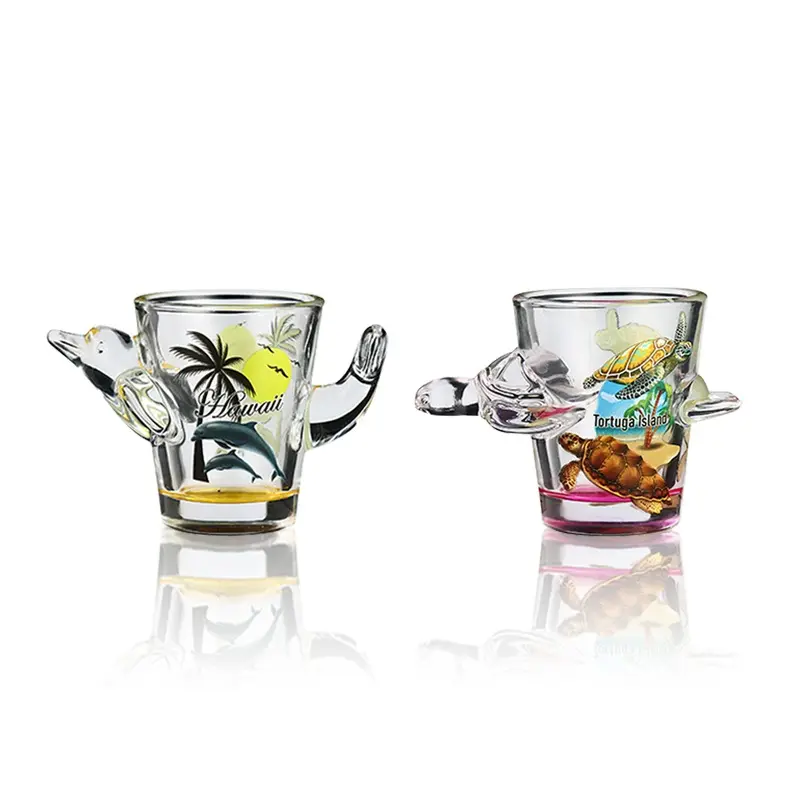 Animal shot glasses featuring decorative sea turtle glass designs