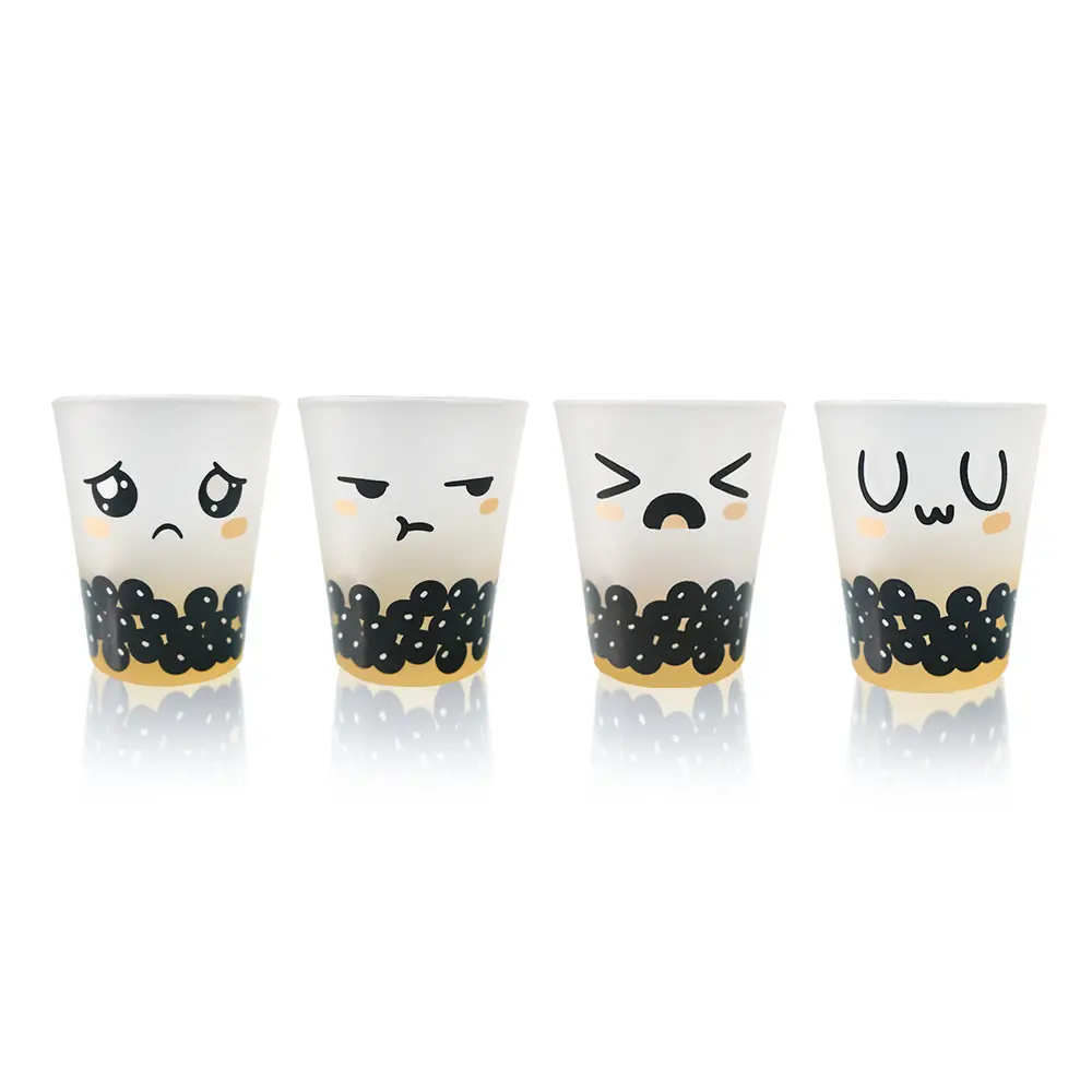 Custom 4 shot glasses with cartoon decal printing designs