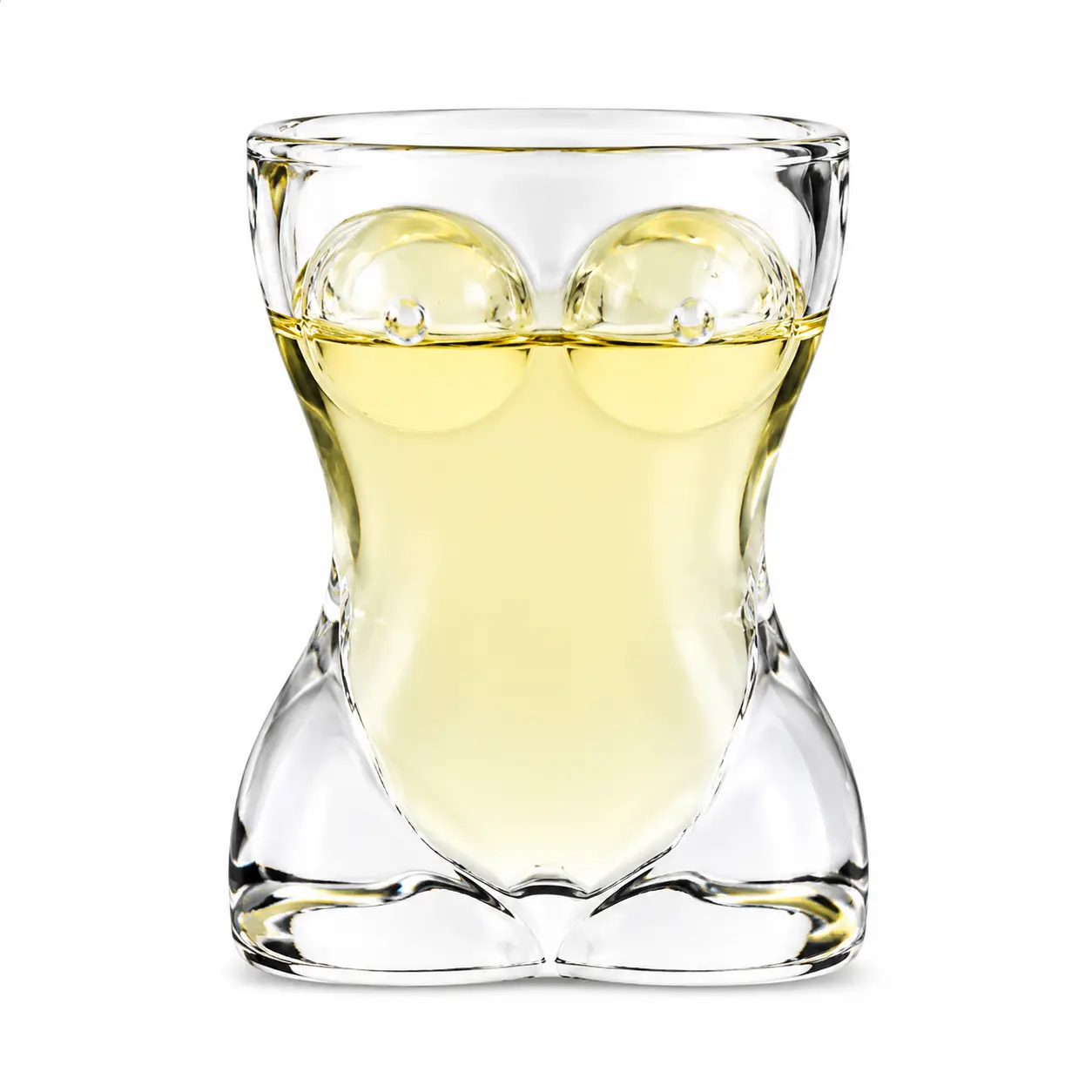 custom-bikini-shot-glass-clear-glass-angled-view Custom bikini shot glass made from clear glass, angled view