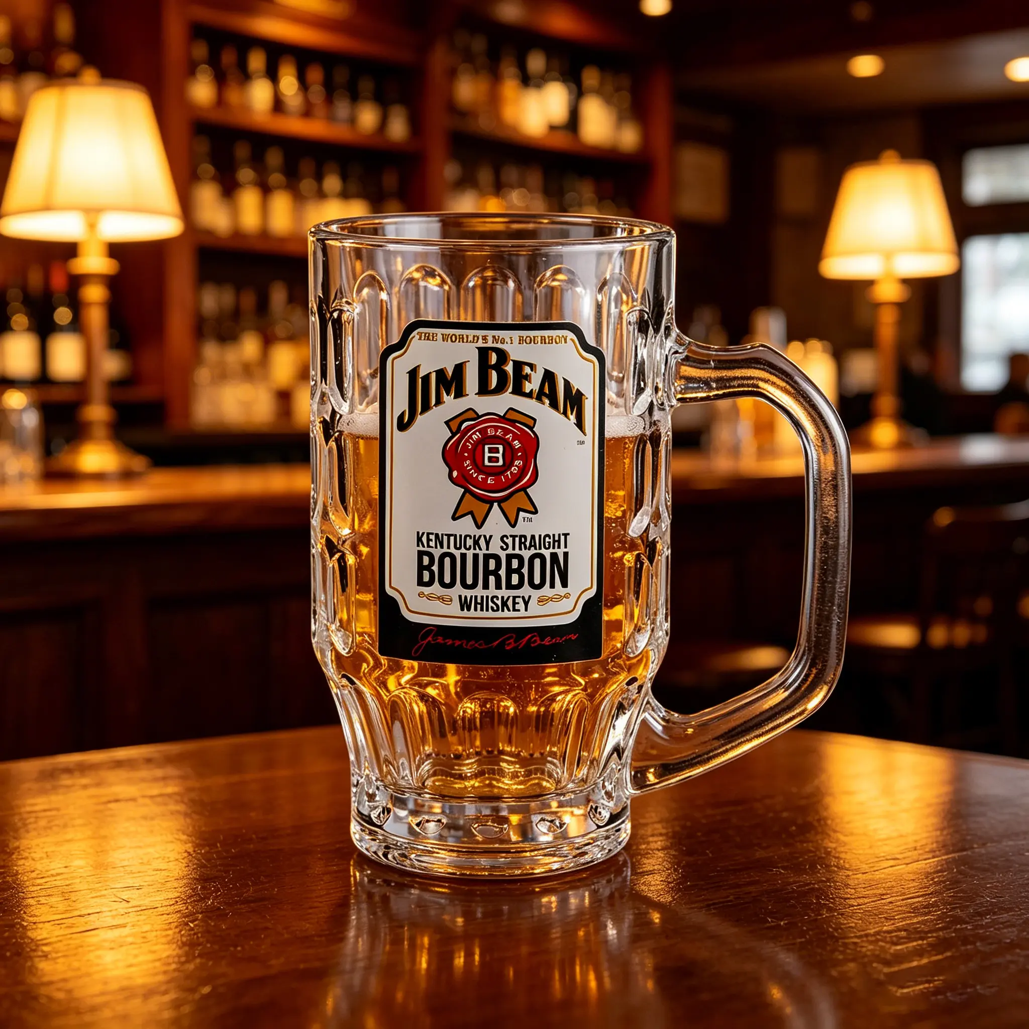 custom-logo-printed-beer-mug-bar-scene Printed beer mug with custom logo in a bar setting