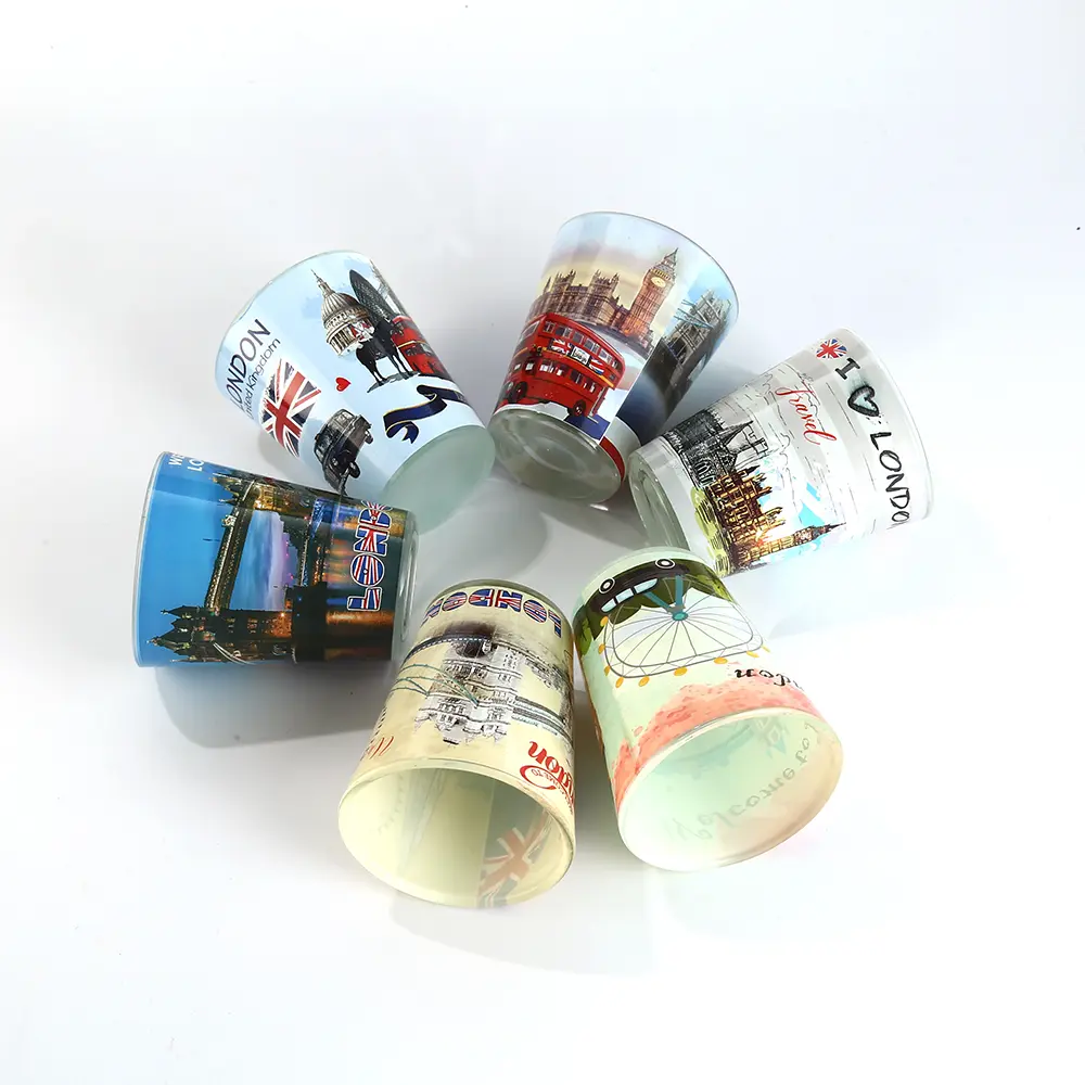 custom-printed-souvenir-shot-glasses-collection London souvenir shot glasses with colorful city landmark designs and full color printing