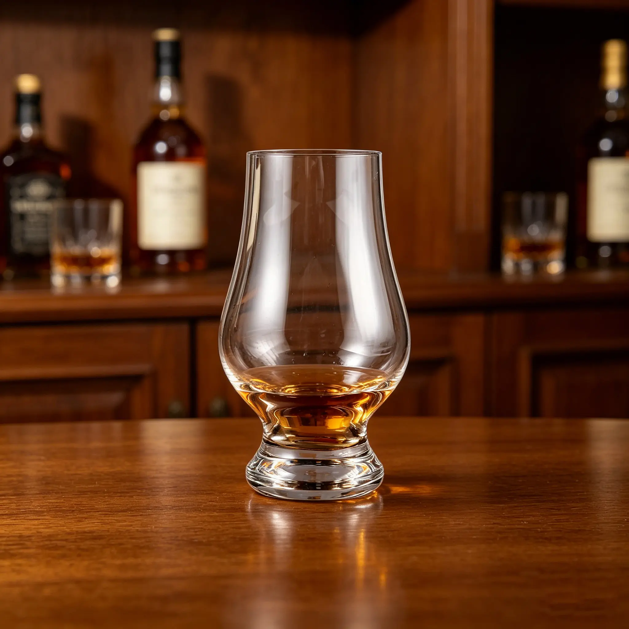 Custom whisky tasting glass with clear glass body and premium whisky tasting shape