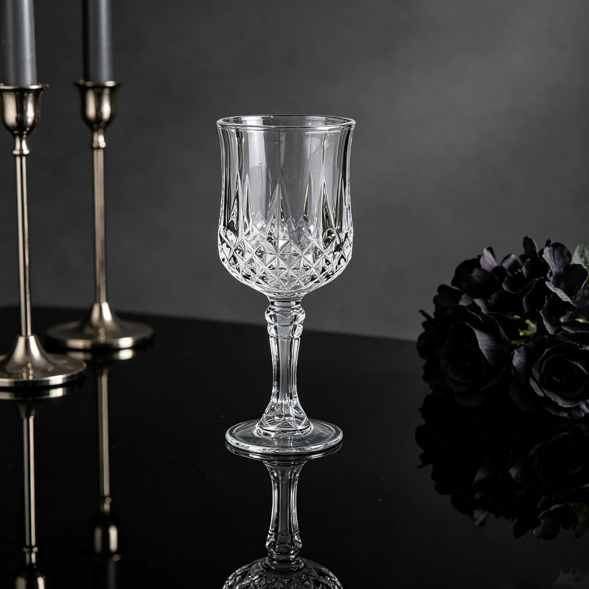 Elegant vintage crystal wine glass displayed in a luxury table setting