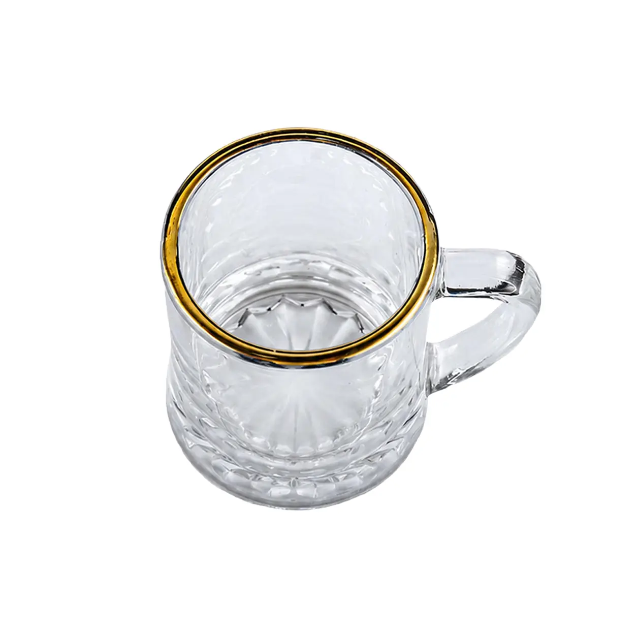 Elegant gold rimmed whiskey shot cups with handle, perfect for parties and bar tasting events