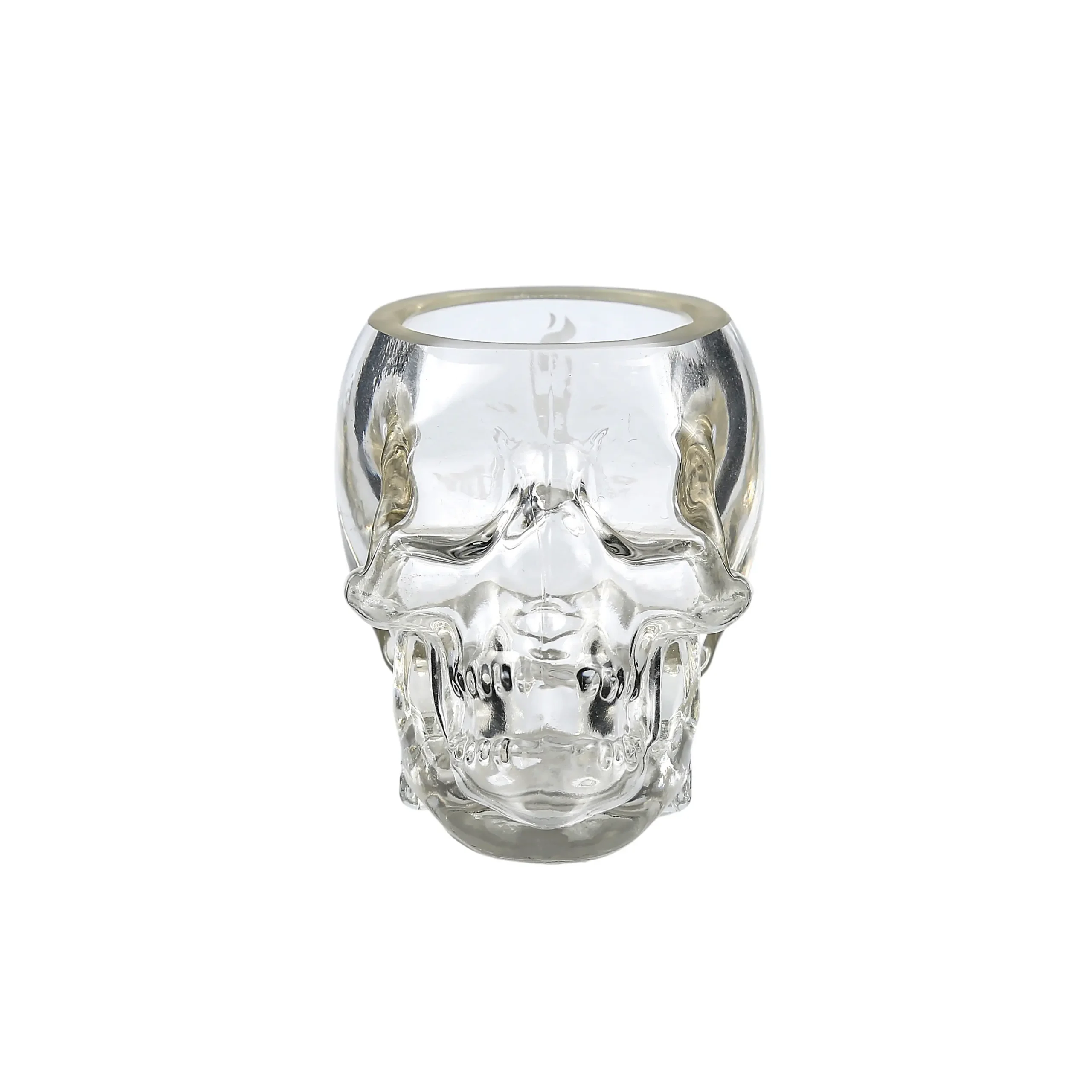 halloween-party-decor-skull-glass-cup.jpg Transparent crystal skull shaped shooter glass with thick base, perfect for Halloween party decorations and bar ware.