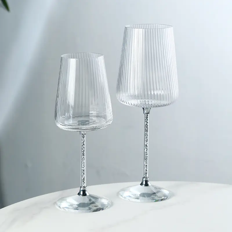 Elegant wedding wine glasses with decorative rhinestone stem and premium transparent glass