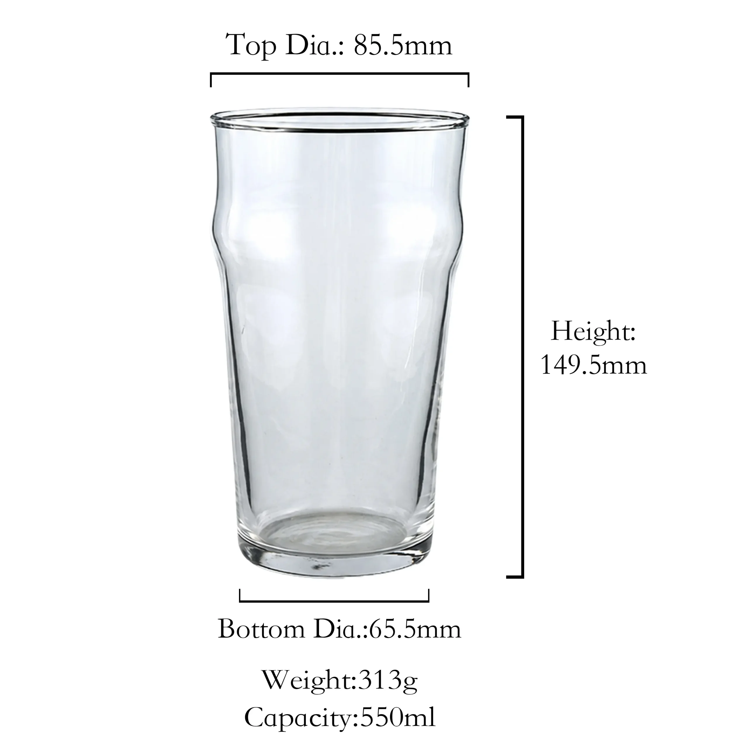 nonic-pint-glass-dimensions-550ml 18 oz nonic pint glass dimensions and capacity chart