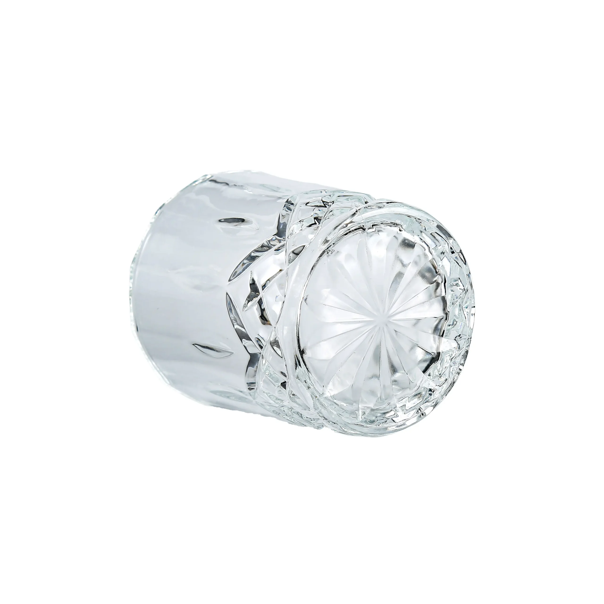 Bottom view of old fashioned glassware showing thick weighted base