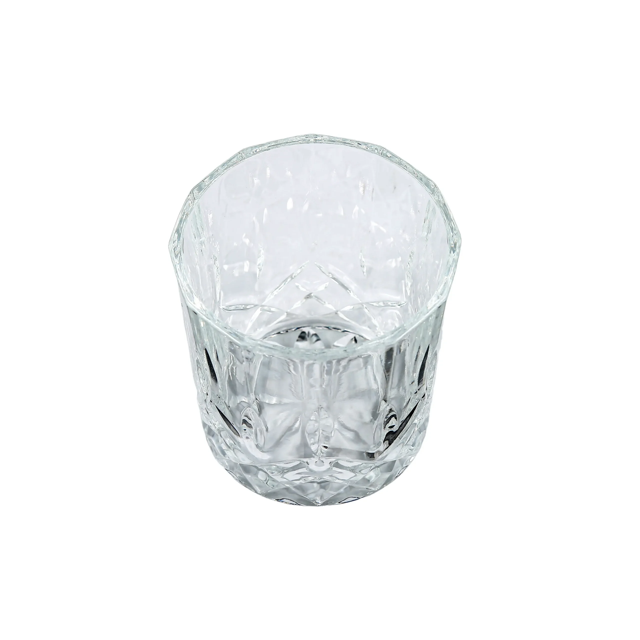 Top view of old fashioned glassware with wide drinking rim