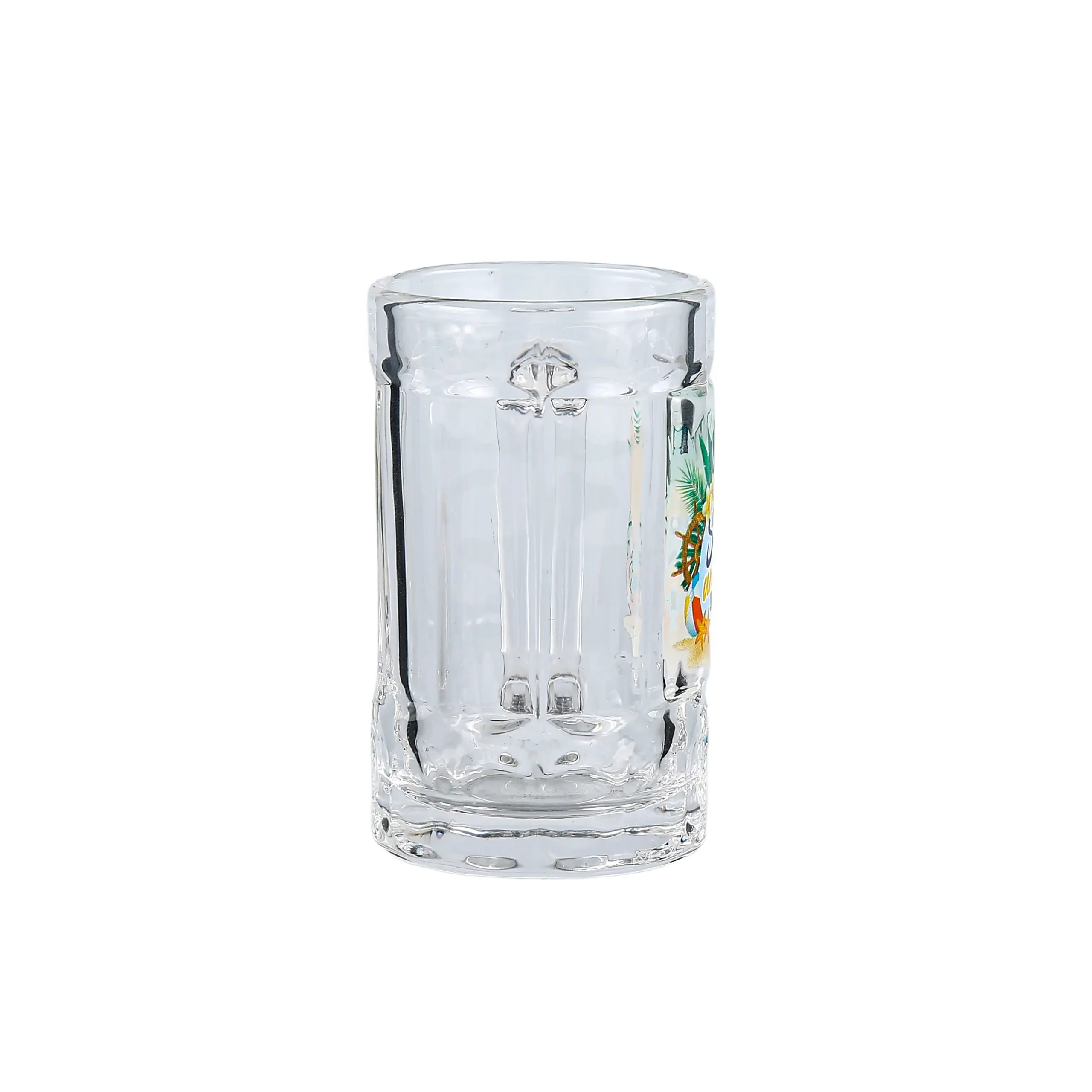 Personalized mini glass mug with durable thick bottom, perfect for barware, souvenirs, and corporate gifts.