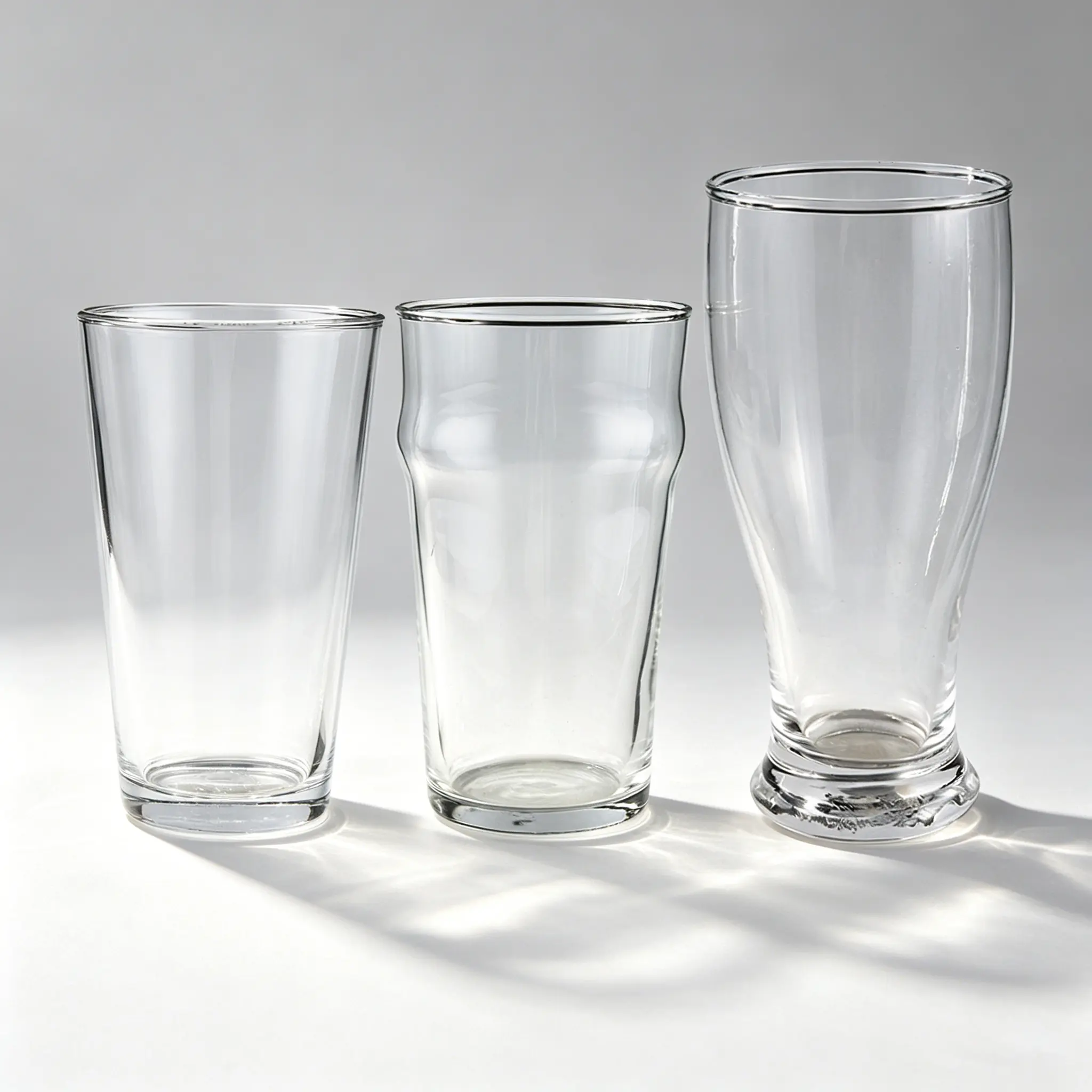 Types of pint beer glasses including American shaker pint, nonic pint and imperial pint