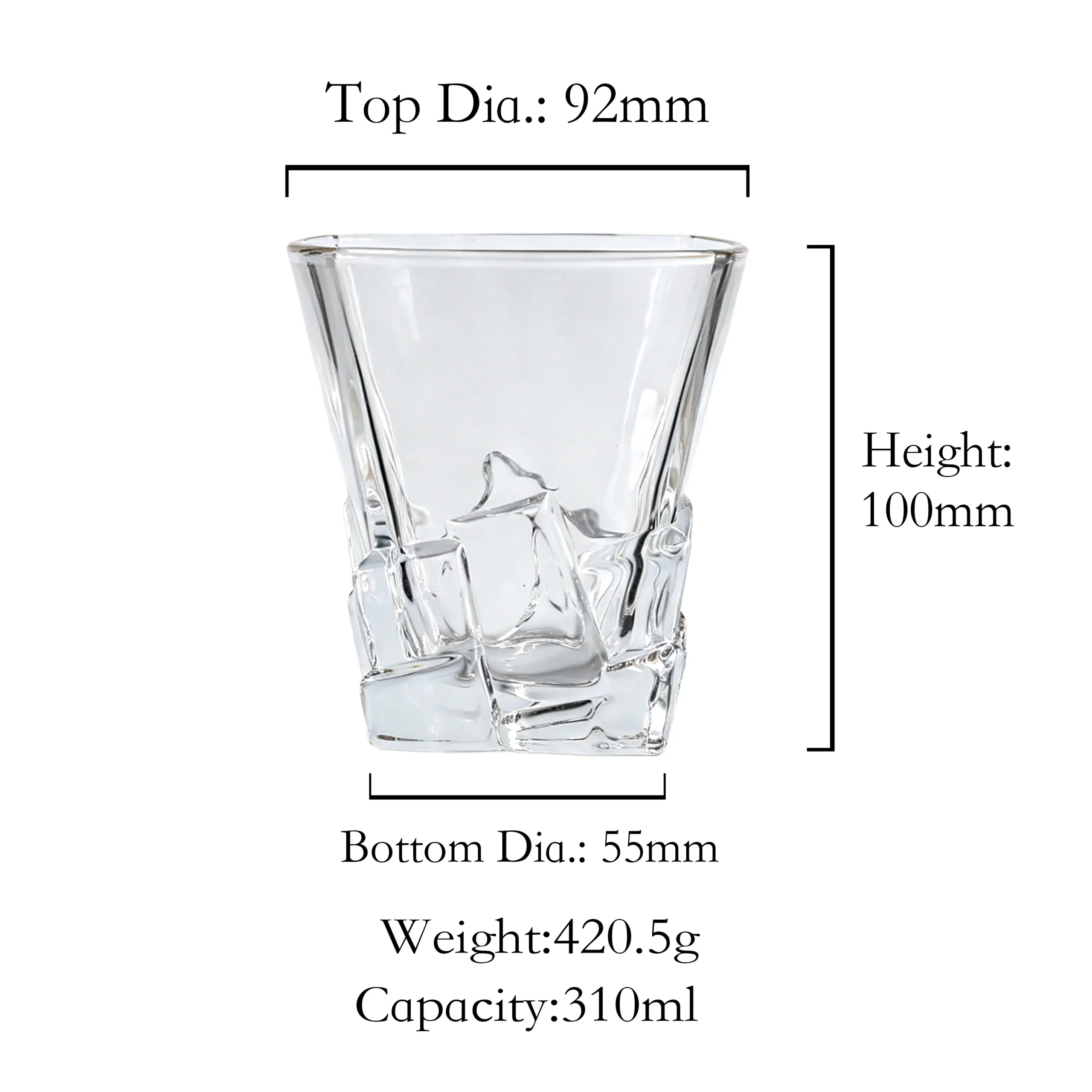 Set of 2 clear cut-glass tumblers presented in a yellow gift box.