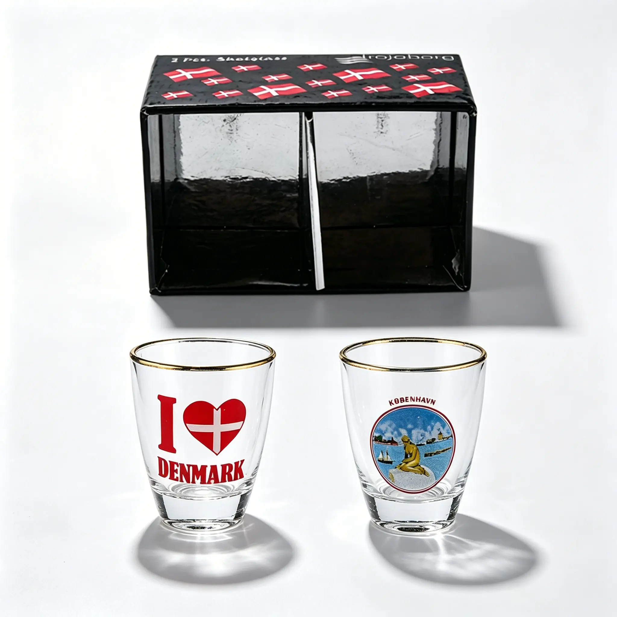 Custom promotional and souvenir shot glasses with printed designs