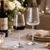 Luxury ribbed crystal wine glass with rhinestone stem for elegant dining table decor