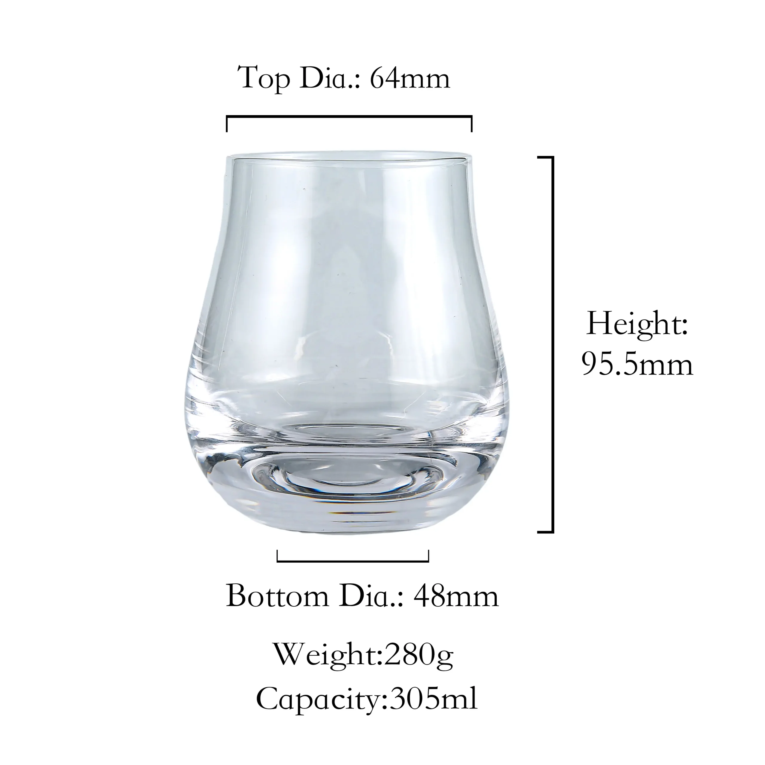 Dimensions and specifications of a 305ml scotch drinking glass