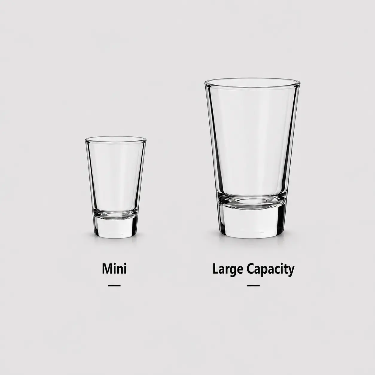 Mini and large shot glasses capacity comparison