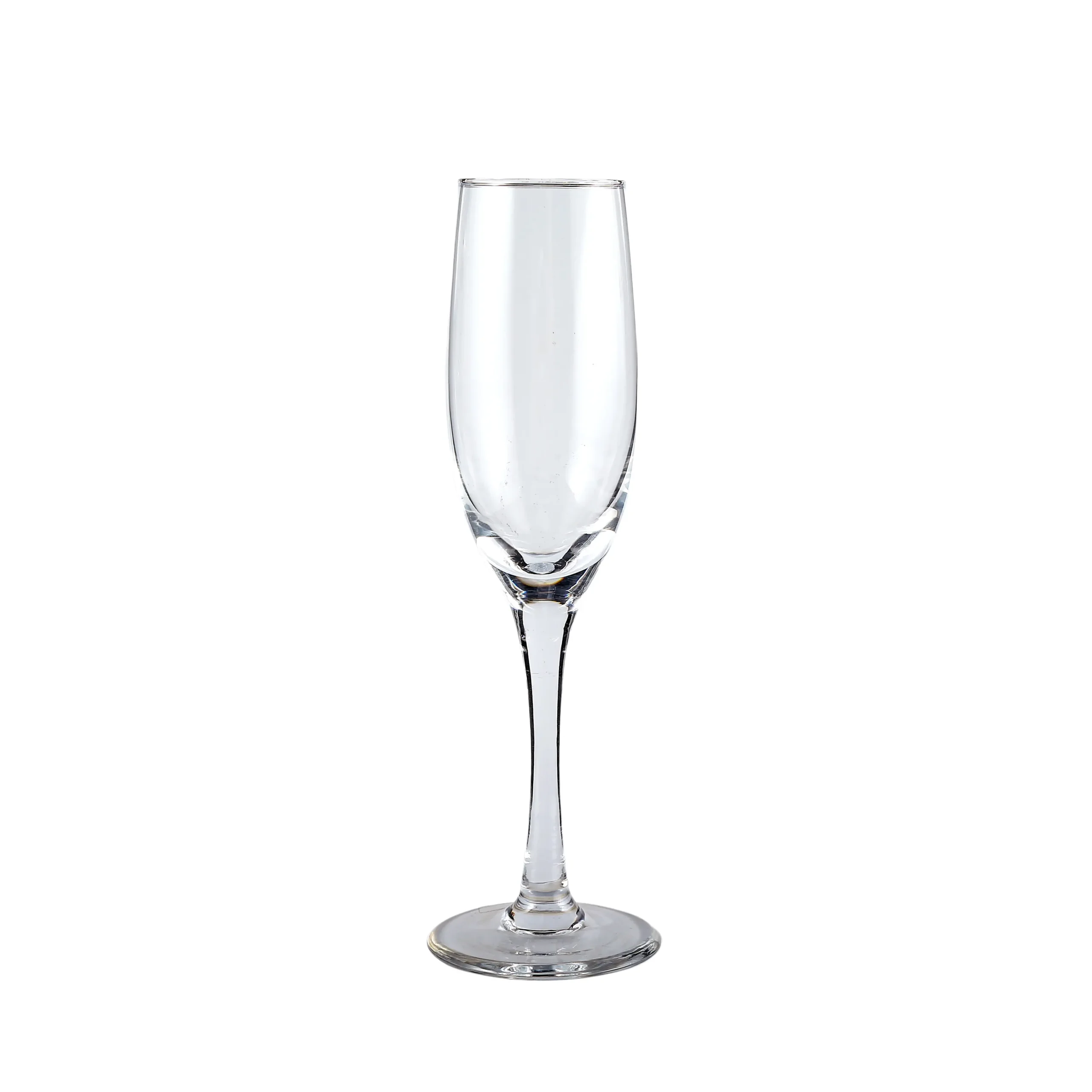 Stemmed champagne glasses made from clear glass with a classic flute design
