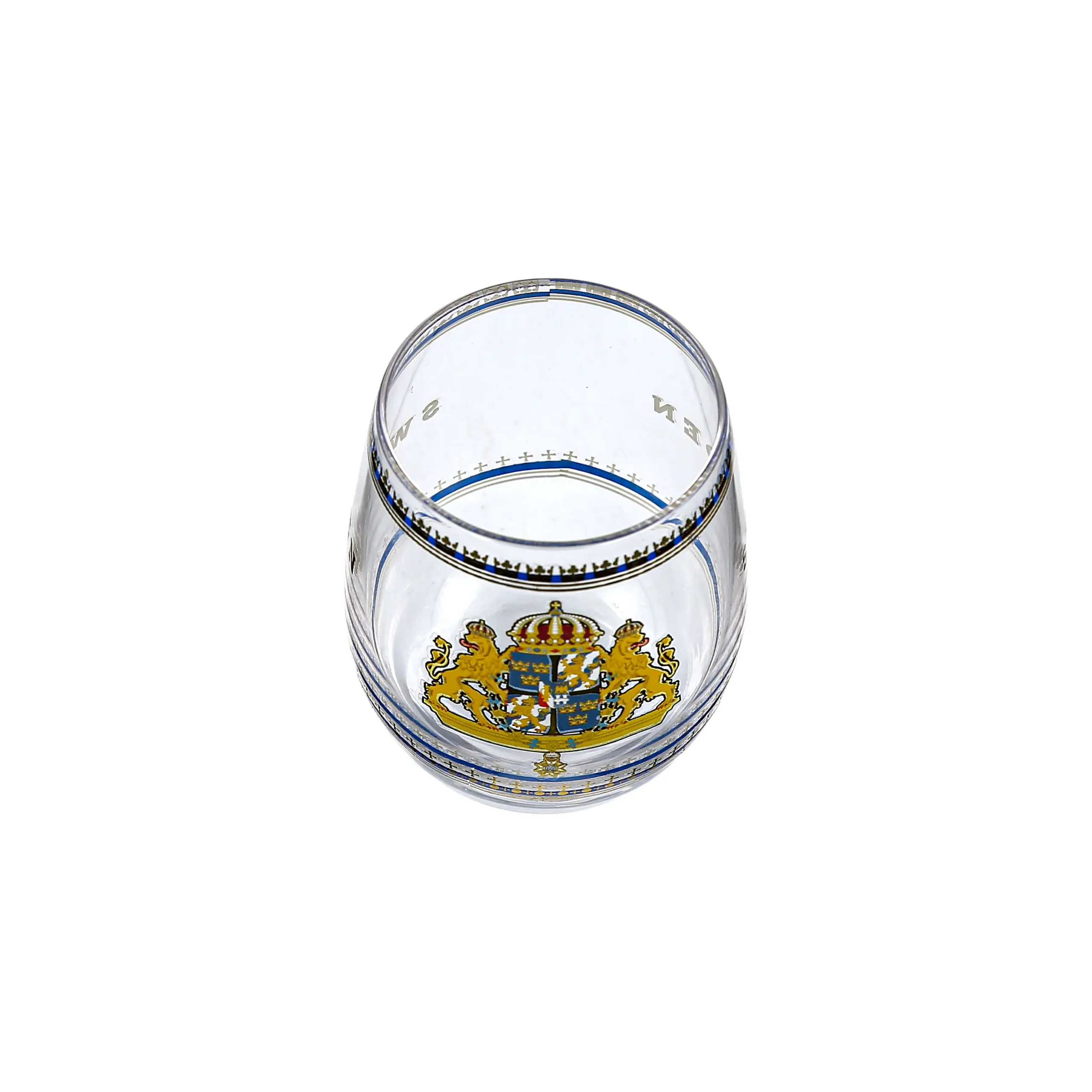 Customizable 74ml mini drinking glass with a majestic coat of arms design, suitable for whiskey or cocktails.