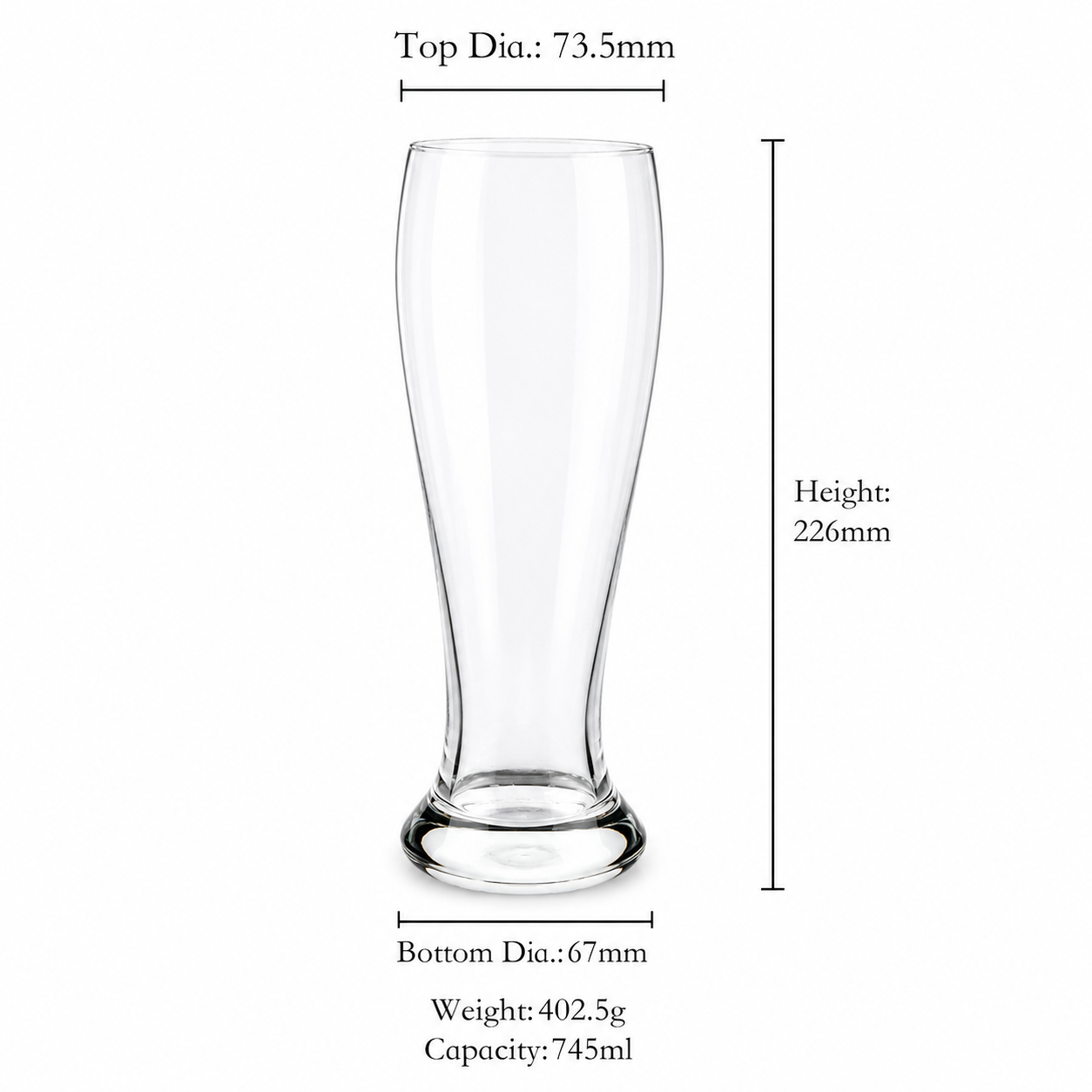 weizen-beer-glass-dimensions-745ml Dimensions of 745ml weizen beer glass