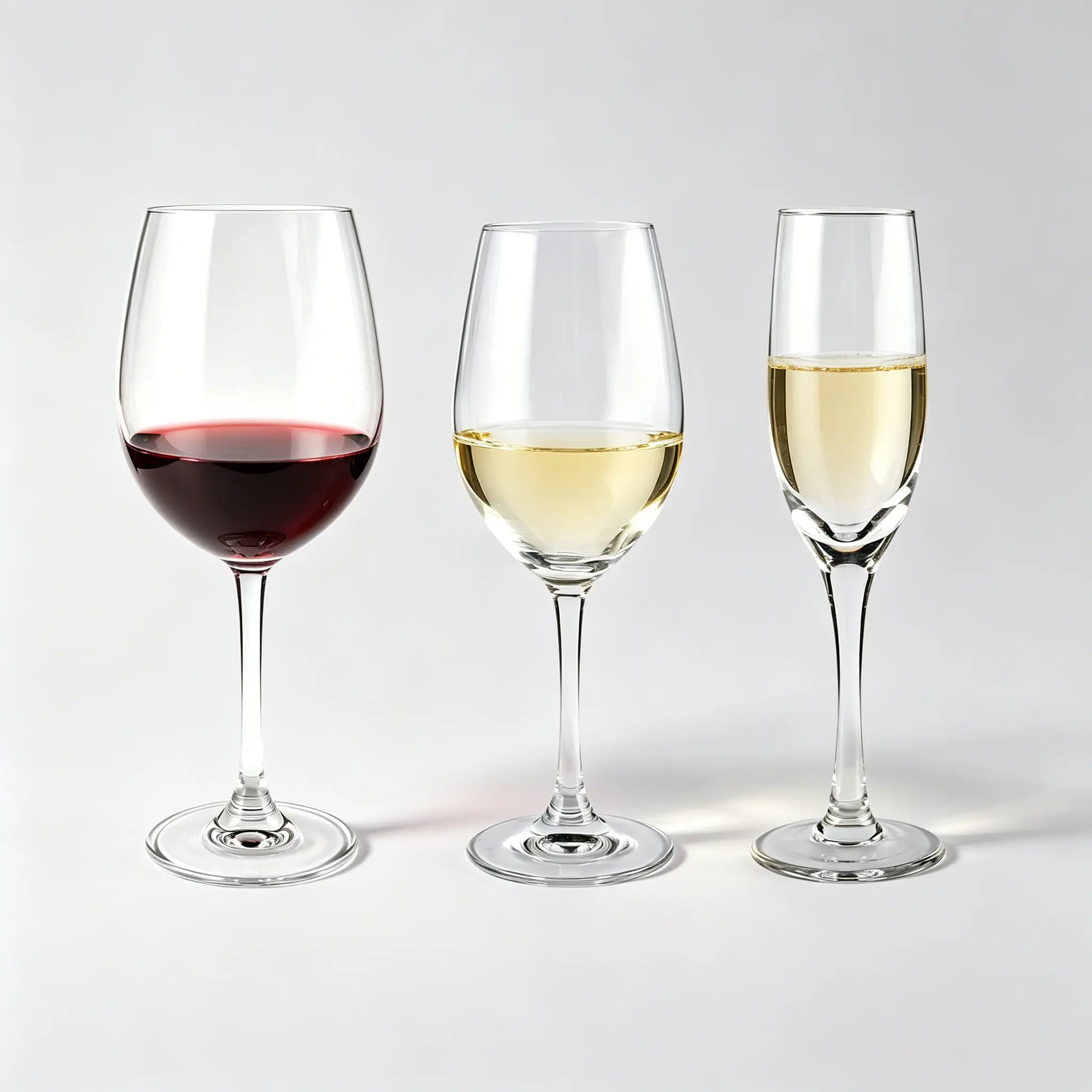 Collection of red wine, white wine and champagne glasses